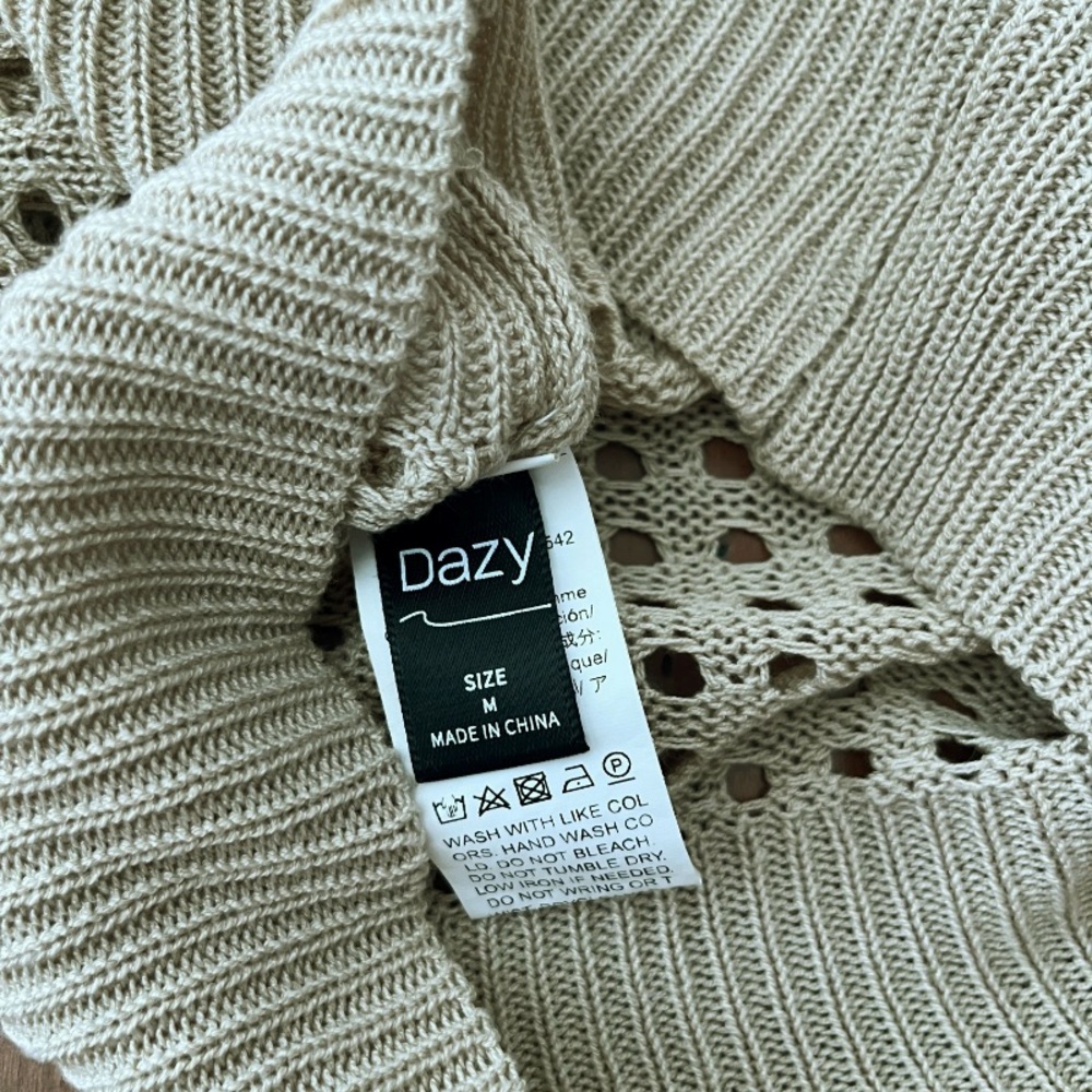 DAZY Tan Open Knit High Neck Sleeveless Top - Picture 2 of 4